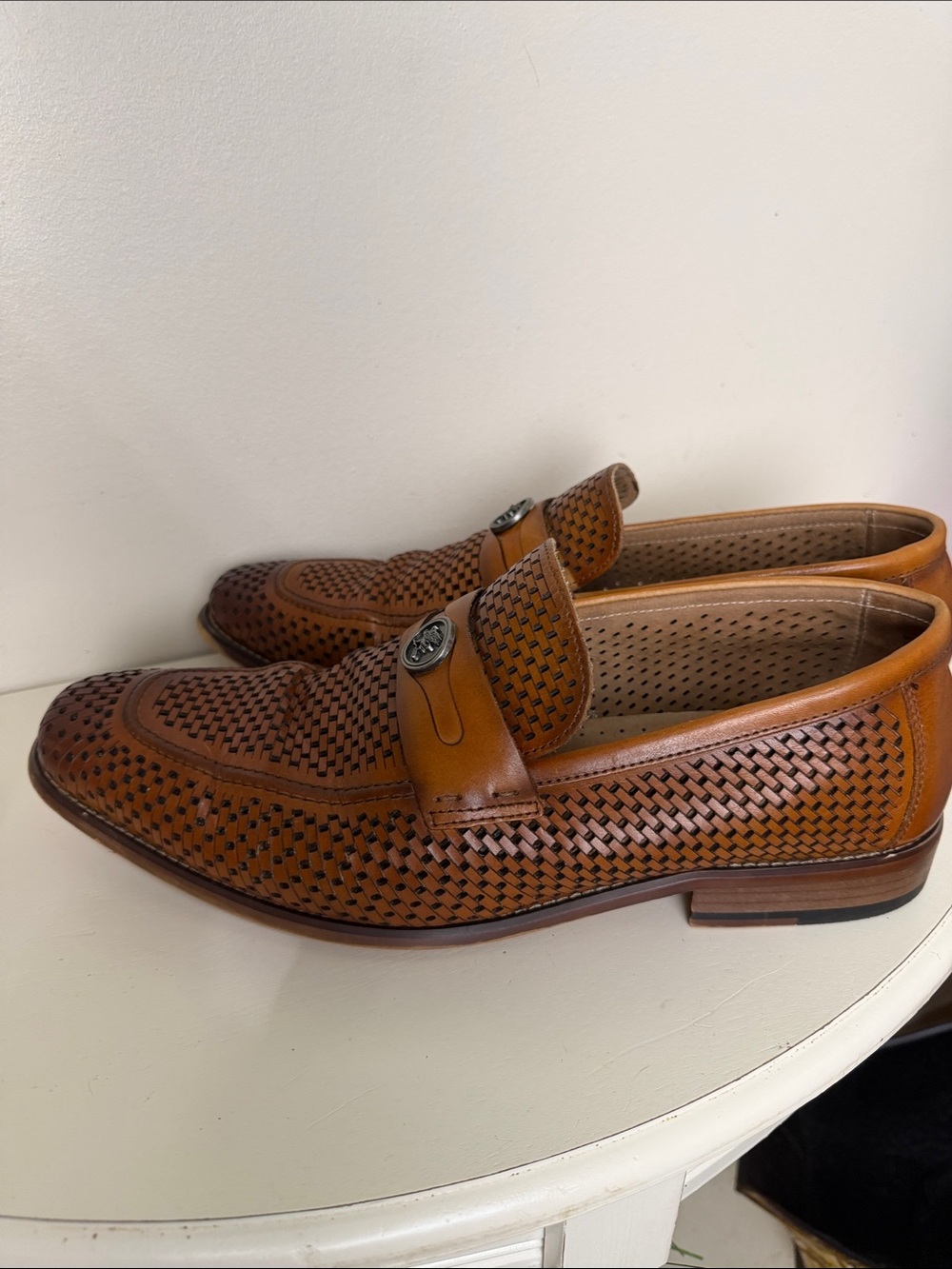Stacy Adams Woven Leather Slip-On Loafers - Cognac Brown Size: 12 - Picture 9 of 12